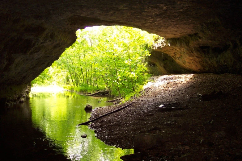 the cave and its small river are in the shade