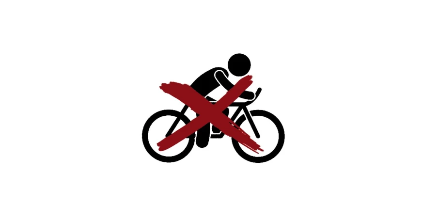 a red and black cross bike crossed icon