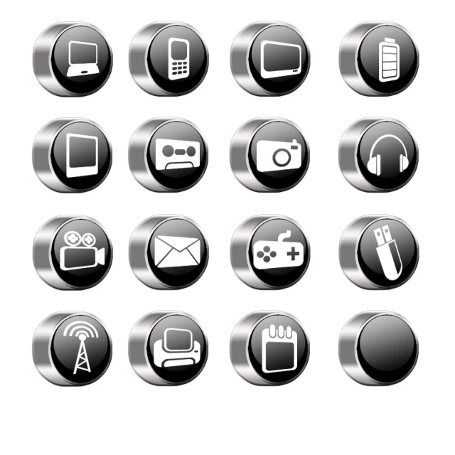 a set of black and white ons with different icons