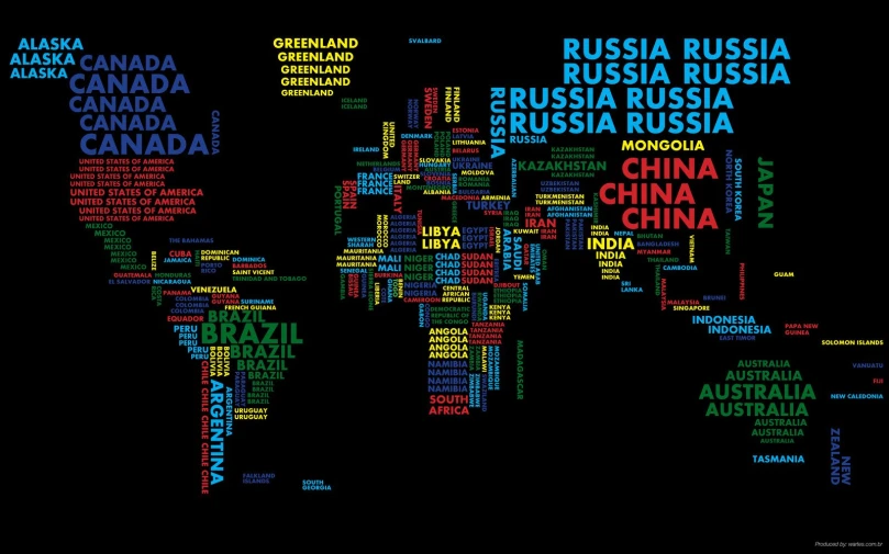 a map with all the countries on a black background