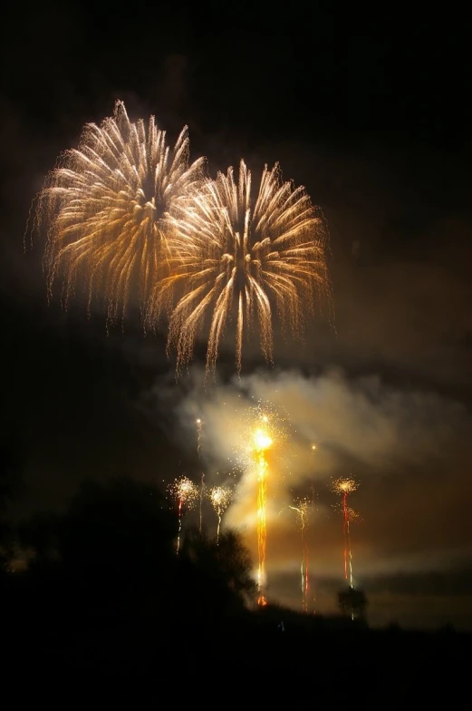 some colorful fireworks being set off at night