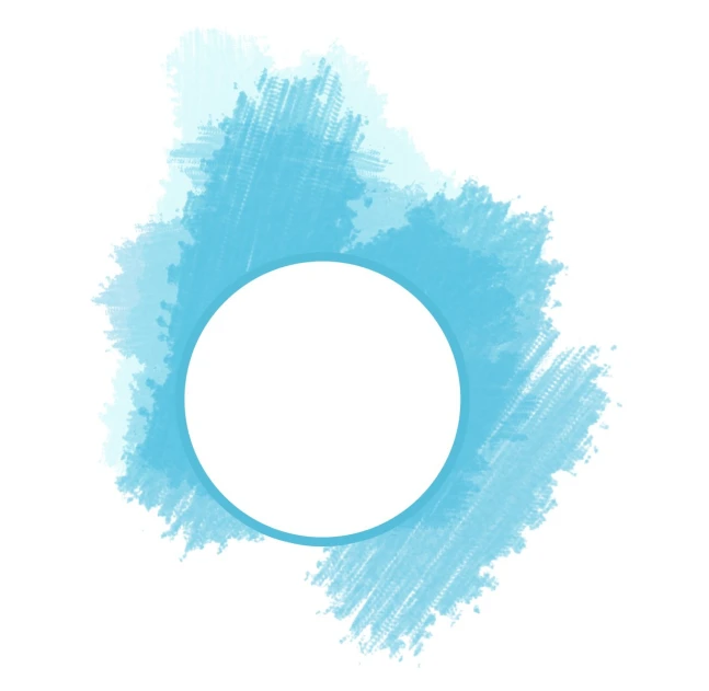 a blue and white ink wash round with a large white circle