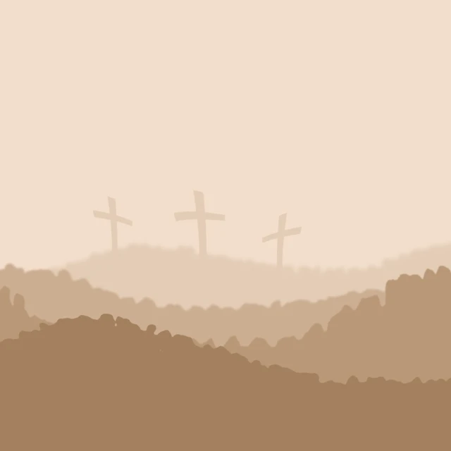 a picture of four crosses on the hill