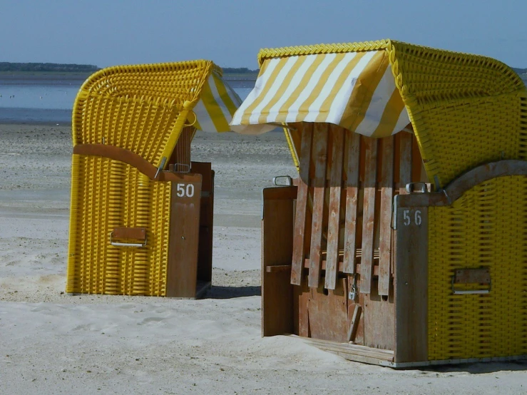 there are some big beach stalls by the water