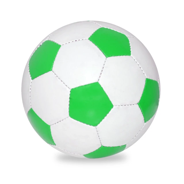 a green and white soccer ball on a white background