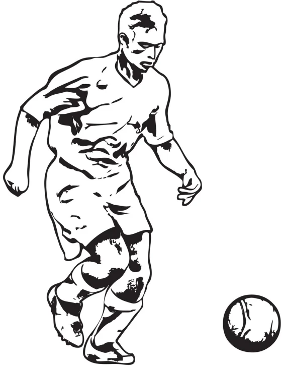 soccer player dribbling the ball drawing