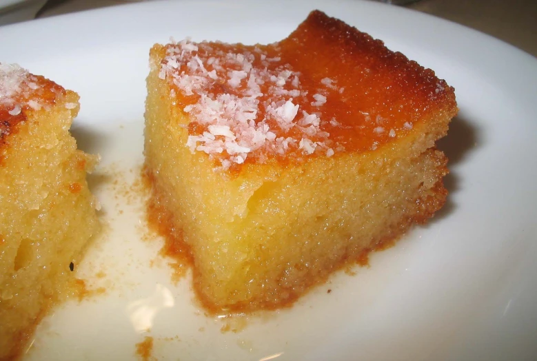 two slices of cake on a white plate