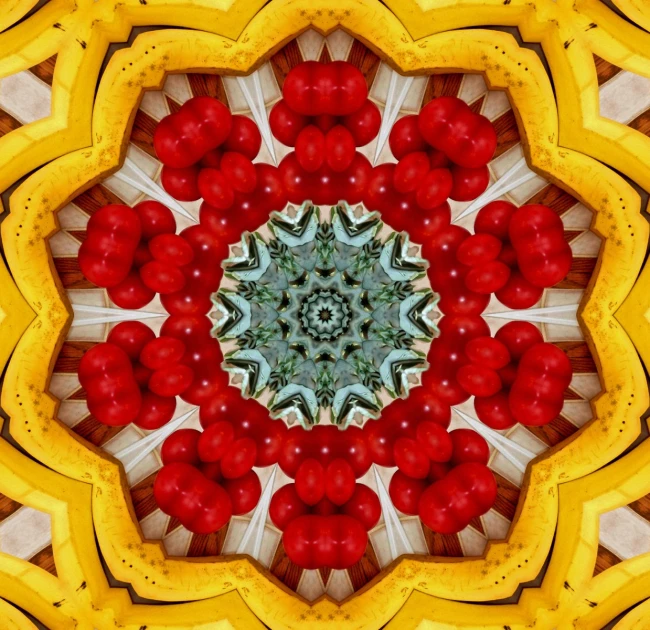 an abstract picture with a yellow circle in the center