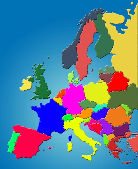 a colorful map of europe with a blue background