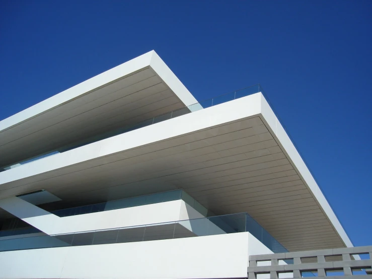 the front side of a modern building in an upward angle