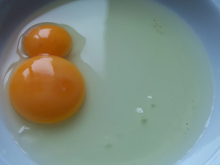 two eggs are in a bowl with milk