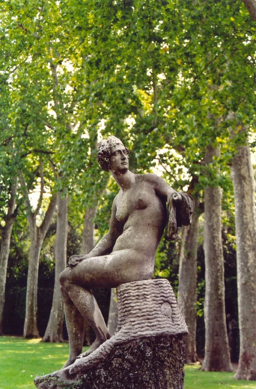 a statue of a man on top of a tree stump