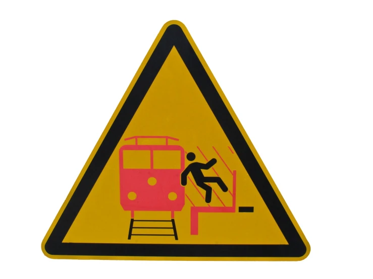 a triangular sign indicates people trying to go over a railroad