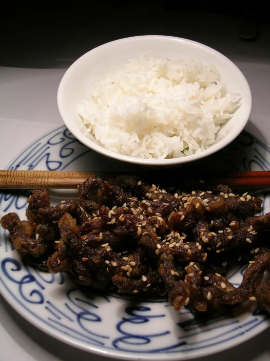 two asian plates with stir fried rice and sausage