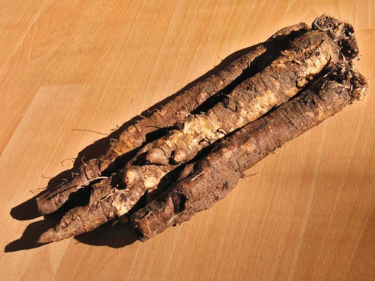some brown root on a wooden surface