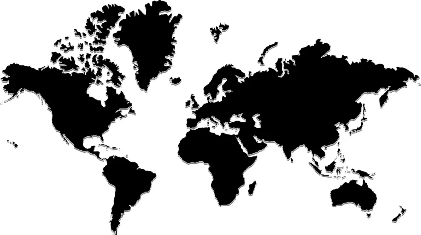 black and white world map on a white background