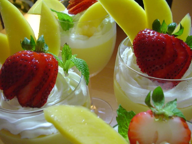 a variety of fruit garnished in various dishes