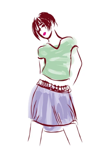a girl standing wearing skirt and shirt