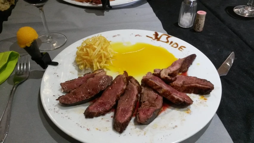 plate of food including a steak with er and gravy