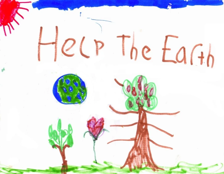 a drawing of a drawing of a tree and the words help the earth