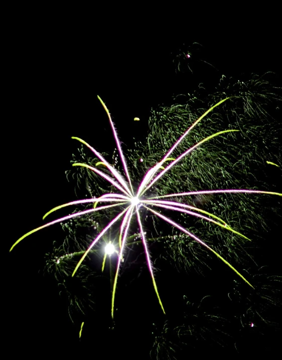 a big fireworks on the ground during the night