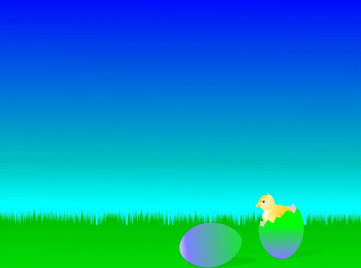 some green grass and a yellow animal and some blue balls