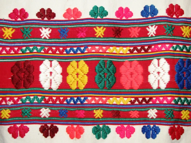 a hand made fabric with multicolored patterns and bows