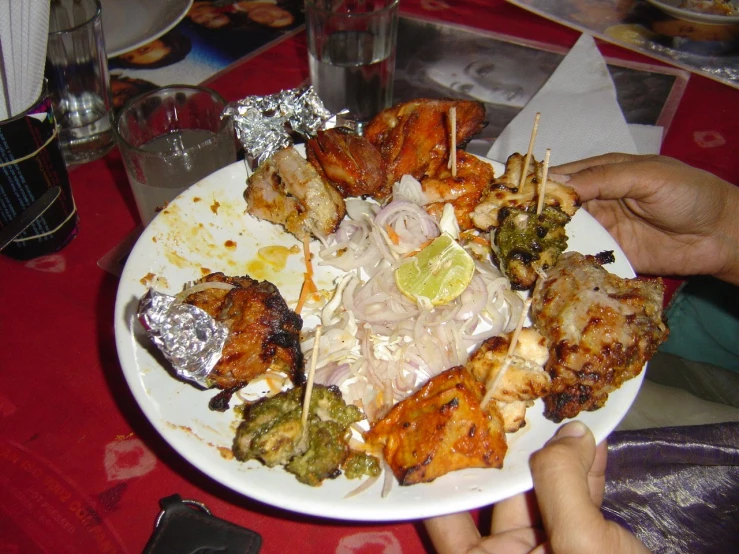 a white plate with different types of food on it