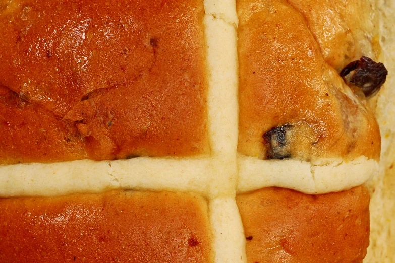 this is an image of baked bread with raisins