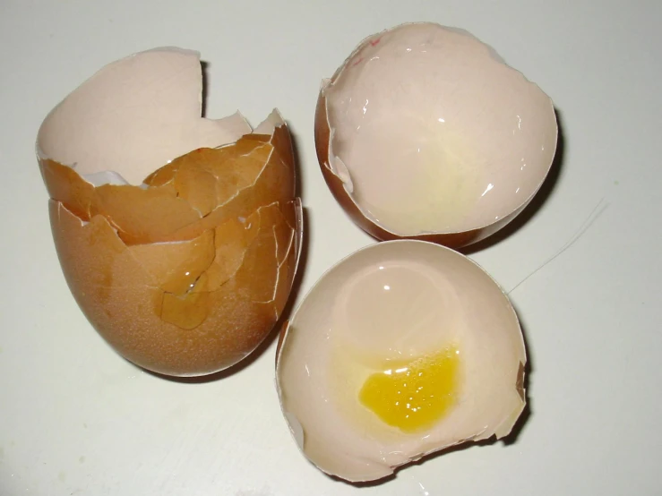 a peeled egg sits next to two halves