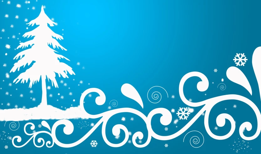 a blue christmas wallpaper with a tree on it