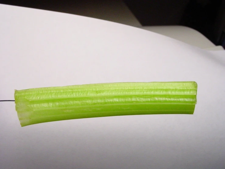 a piece of green celery sits on top of a white counter