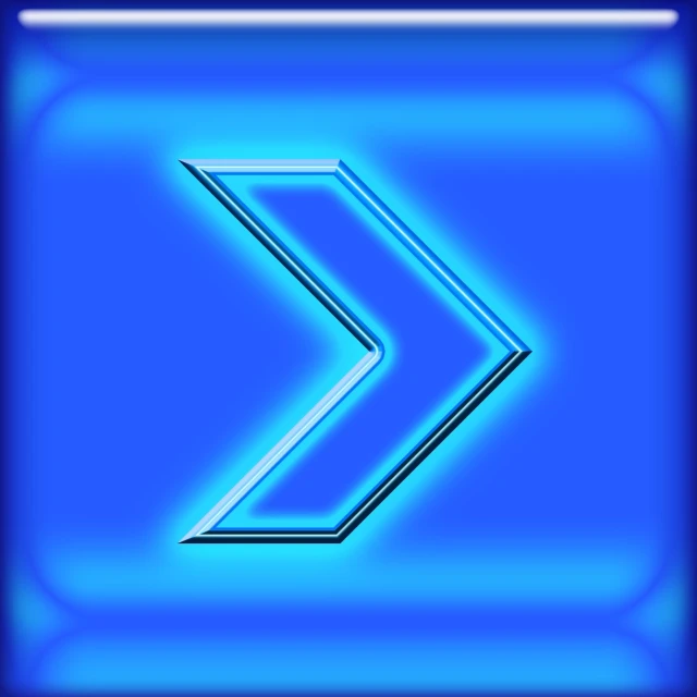 a stylized arrow logo with the center arrow in blue