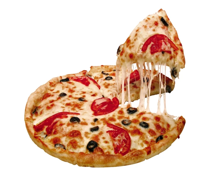 a partially eaten pizza being taken out of it