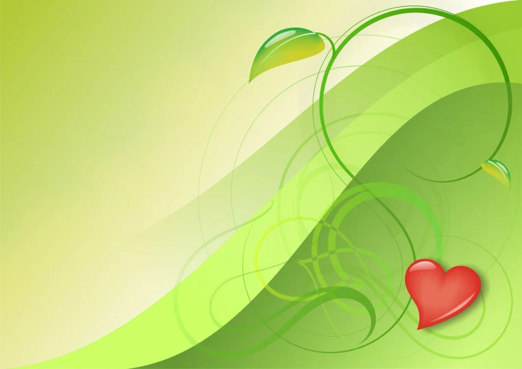 a green background with leaves and a heart