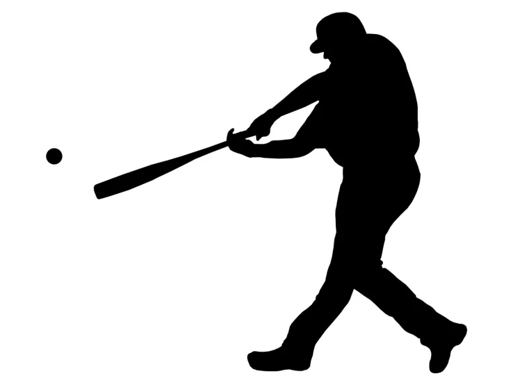 a silhouette of a man in black swinging a baseball bat at a ball