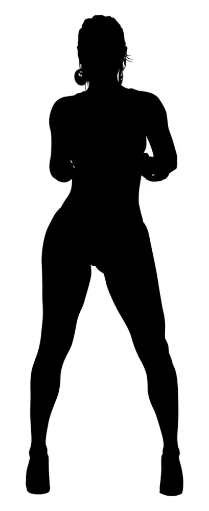 a woman in black silhouette on a white background