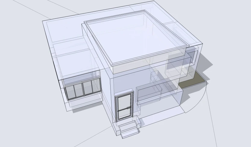 a 3d rendering of a house with the door open