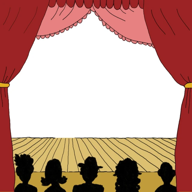 illustration of a theater stage and people's shadows