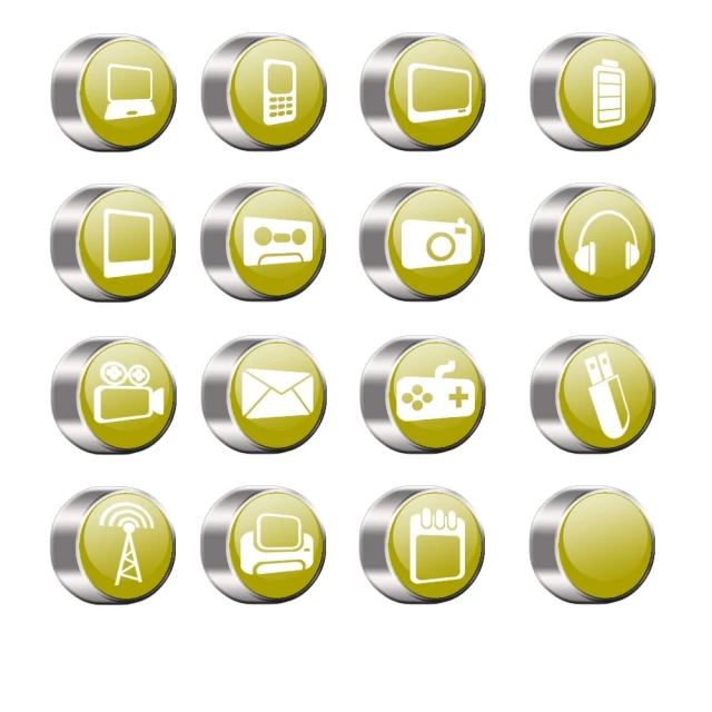 a set of glossy ons with different icons