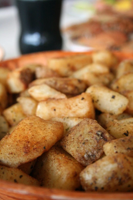 a close up of food in a bowl on a table