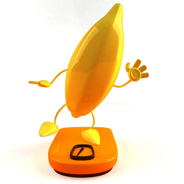 an orange device with legs is displayed in the air