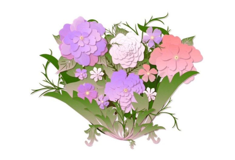 the paper flowers are painted pink, purple, and green