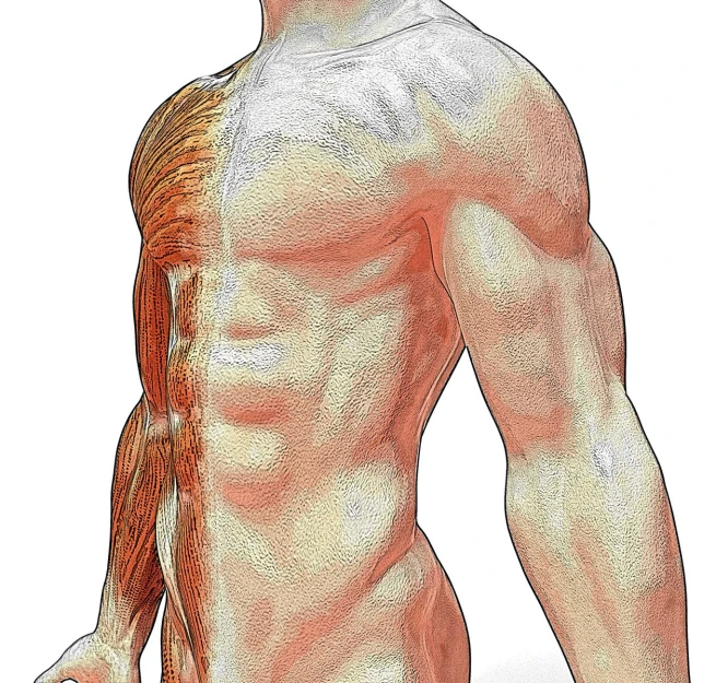 a drawing of the chest showing different muscles