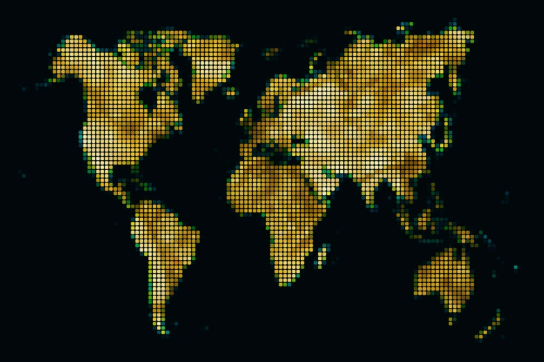 an abstract world map with yellow and green colors
