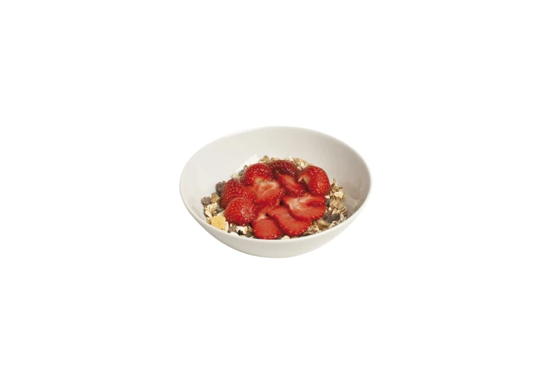 an empty bowl filled with strawberries and oatmeal