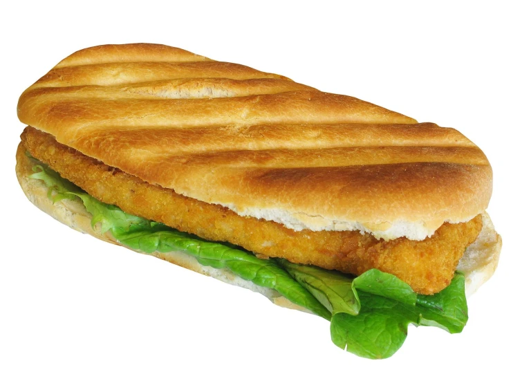 a chicken sandwich with lettuce and cheese on a toasted roll