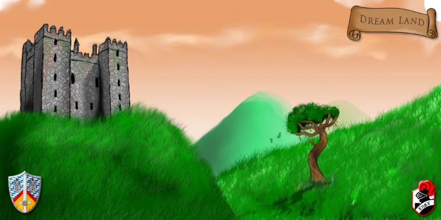 an animated scene depicts a tree and a castle on a hill