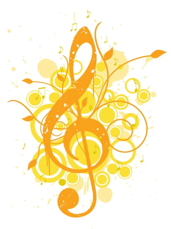 an orange music note with a treble in the center