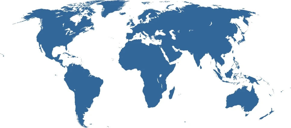 a blue world map that appears to be in a different country